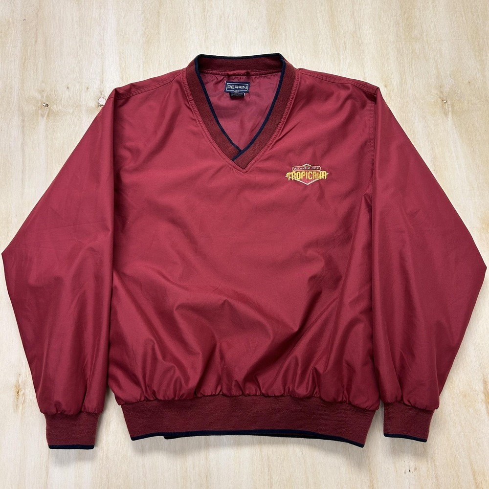 Vintage Pullover Men Large Red V-Neck Windbreaker Tropicana Atlantic City Casino